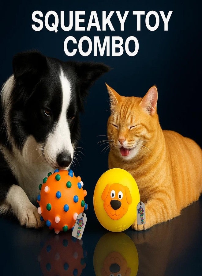 Western Era Durable Dog Squeaky Toy Combo | Spiked Ball with Colorful Bumps + Cute Dog Face Ball for Chewing, Fetching & Training | Bouncy & Fun Toys for Dogs | Pet Sound Toys for Playtime & Teething - Image 2